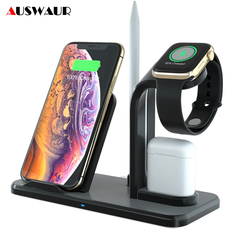 Быстрое беспроводное зарядное устройство док станция для iPhone Airpods Apple Watch QI