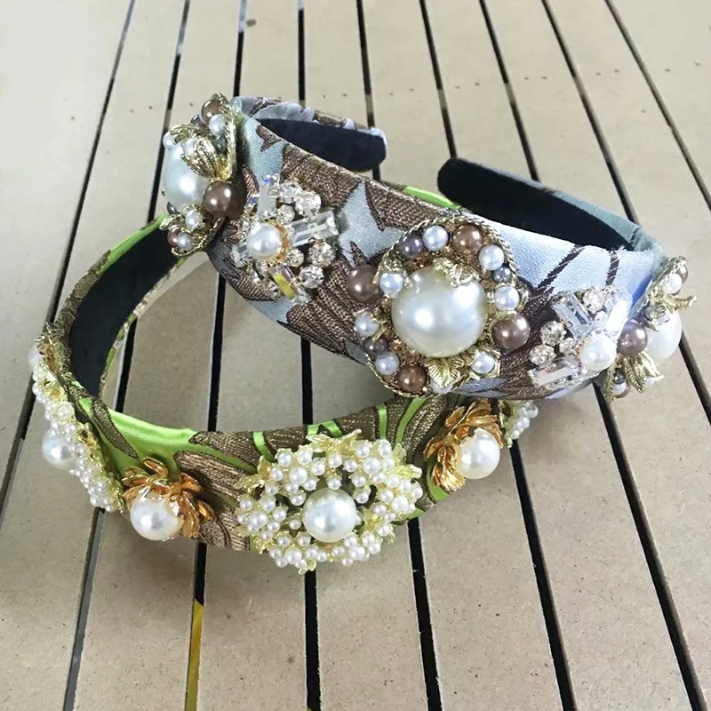 

2019 Luxury Trendy Full Big Pearl Hair Accessories Crystal Jewelry Handwork Baroque Crown Wide Hairband Tiara Wedding Party Gift