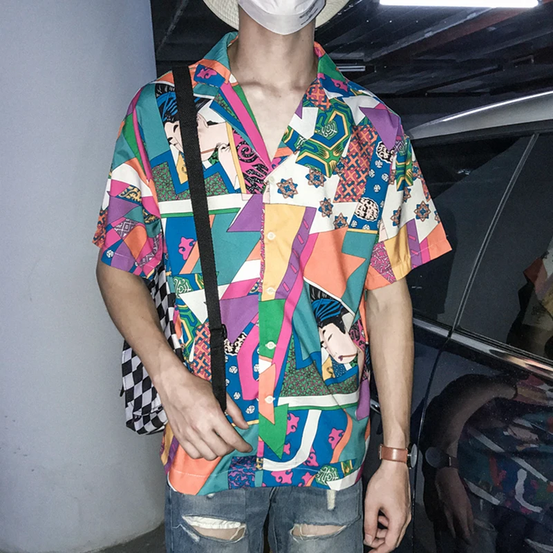 

Plegie Unisex Short Sleeve Shirt Men Hip Hop Japanese Streetwear Ukiyoe Casual Shirt 2018 Mens Summer Hawaiian Shirts