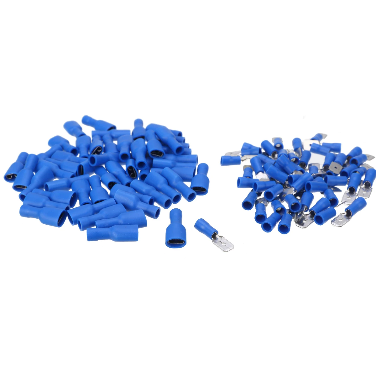 100pcs New Blue Insulated Female & Male Spade Crimp Terminal Connector for Audio Wire 16-14 AWG Cable Electrical Equipment