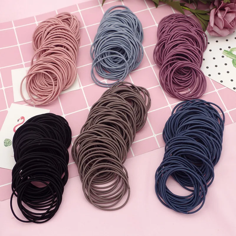 

100 Pcs/Box High Elastic Rubber Bands Women Simple Basic Solid Color Hair Band Colorful Headdress Girls Fashion Hair Accessories
