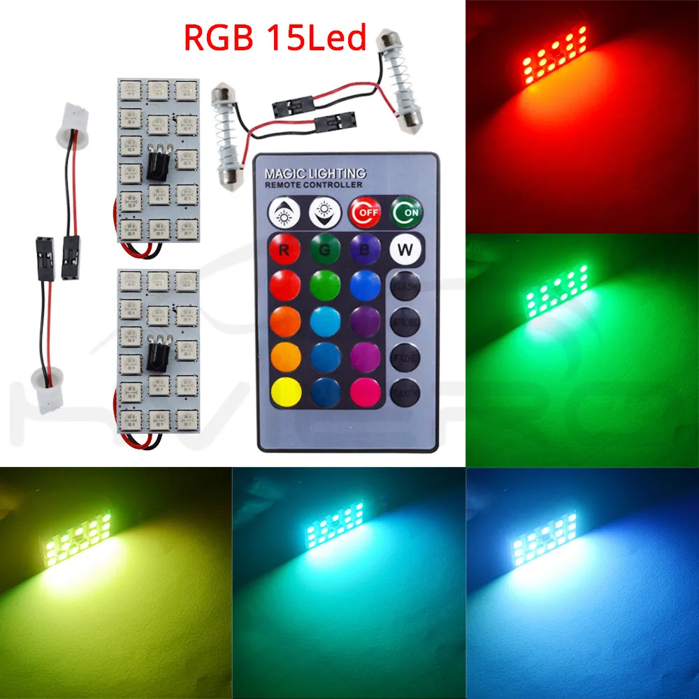 2X T10 12SMD 15Smd 24smd 36SMD пульт дистанционного управления Rgb Авто Светодиодная панель авто светильник s чтение купол фестон дверной светильник BA9S адаптер DC 12V