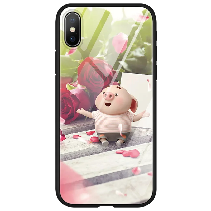 Luxury Tempered Glass Phone Case For iphone X 11 Pro XS Max XR 10 6 6S 7 8 Plus Pig Small Fart Cute Case For iphone XS Max Coque - Цвет: 0zmeigui