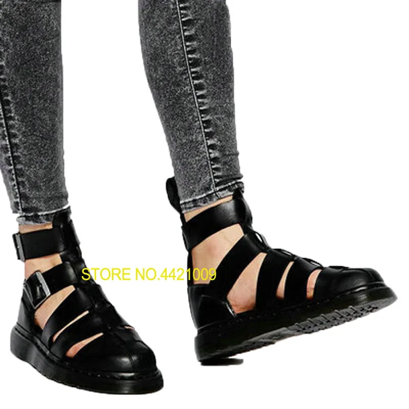 

Summer Style Flats Heel Cut-outs Men Sandals Buckle Thick Heel Causal Shoes Mens Leather Italian Platform Sandals Mujers