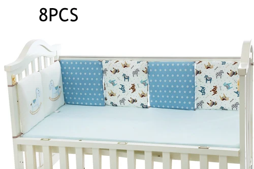 Детская кроватка, бампер, защита для кровати, Детская Хлопковая кроватка, детское постельное белье, 6 шт., синяя подушка с лошадью, подушка для мальчика и девочки - Цвет: 8 pc bumpers