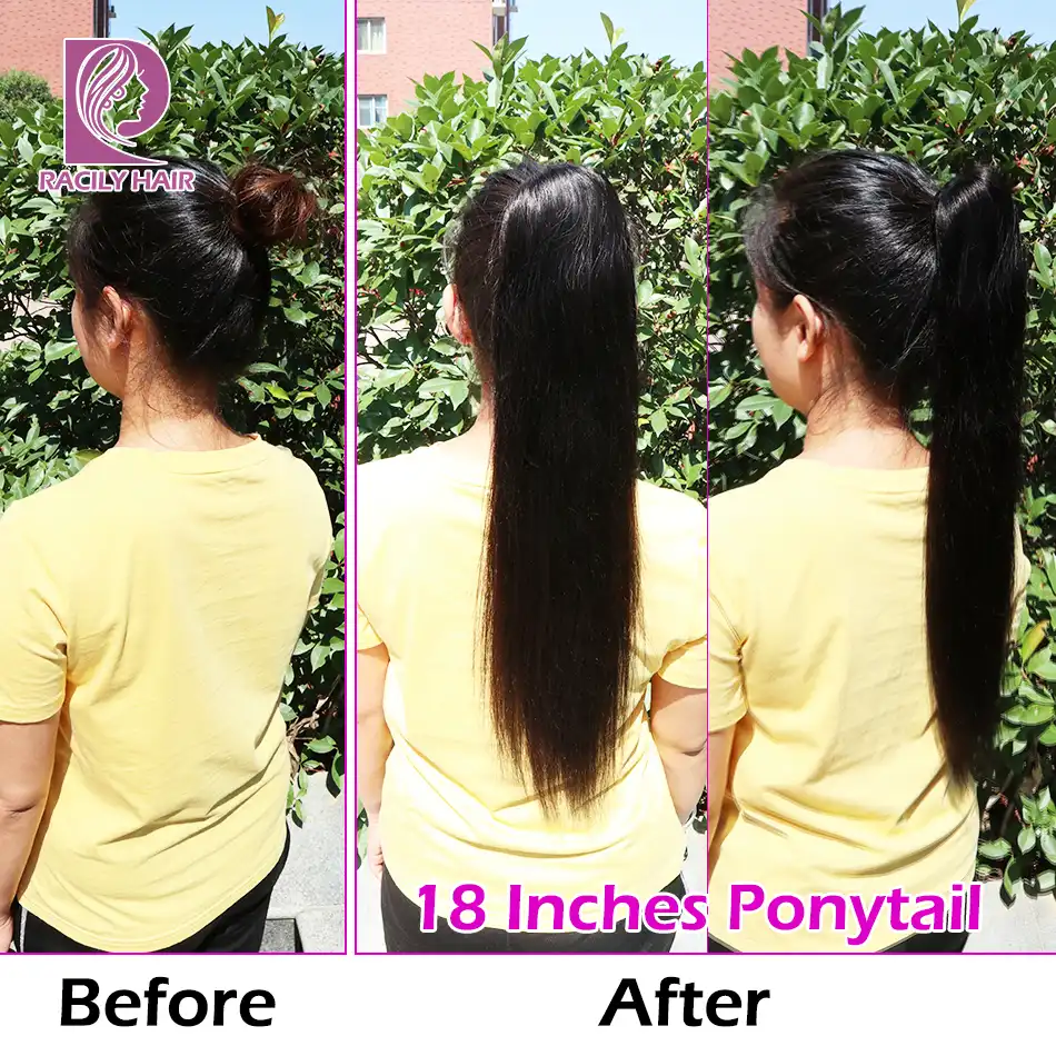 Racily Hair Straight Drawstring Ponytail Human Hair Brazilian Clip