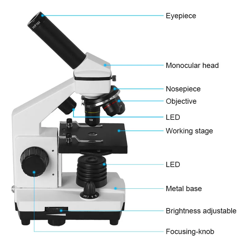 AOMEKIE Биологический микроскоп 40-800X вверх/снизу светодиодный монокулярный микроскоп с подсветкой для образования детский подарок с направляющими 3 окуляра