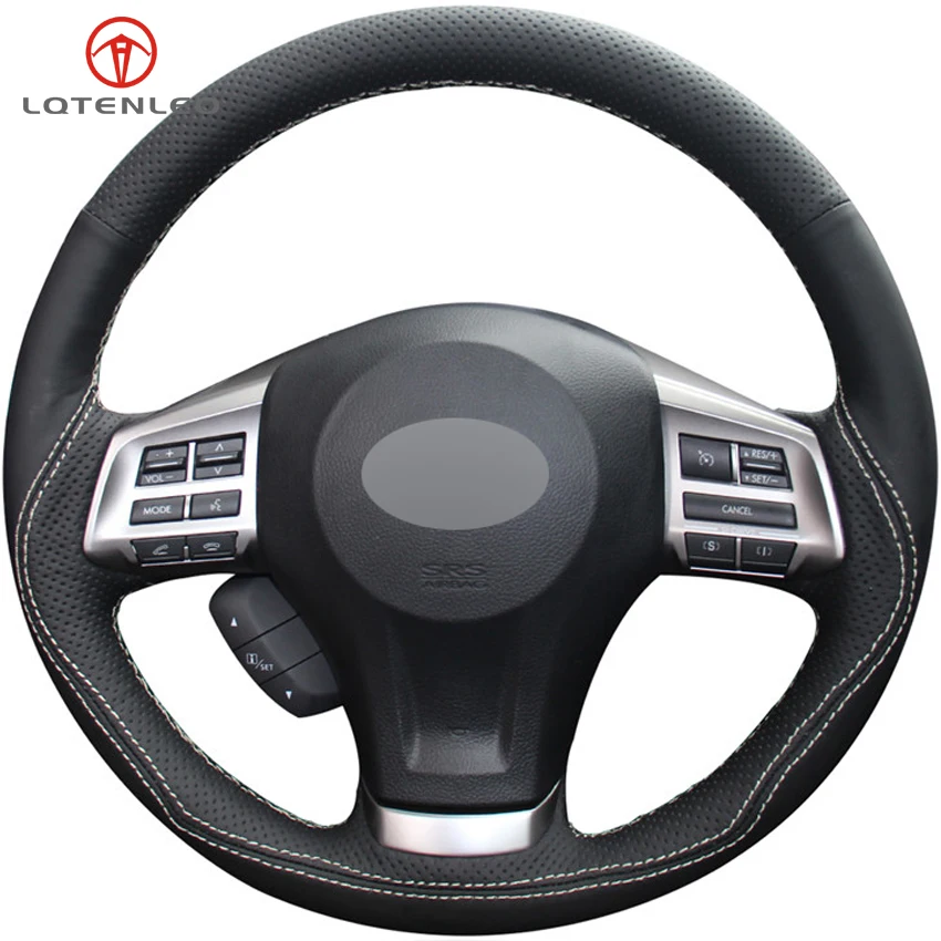 LQTENLEO Black Genuine Leather DIY Car Steering Wheel Cover For Subaru