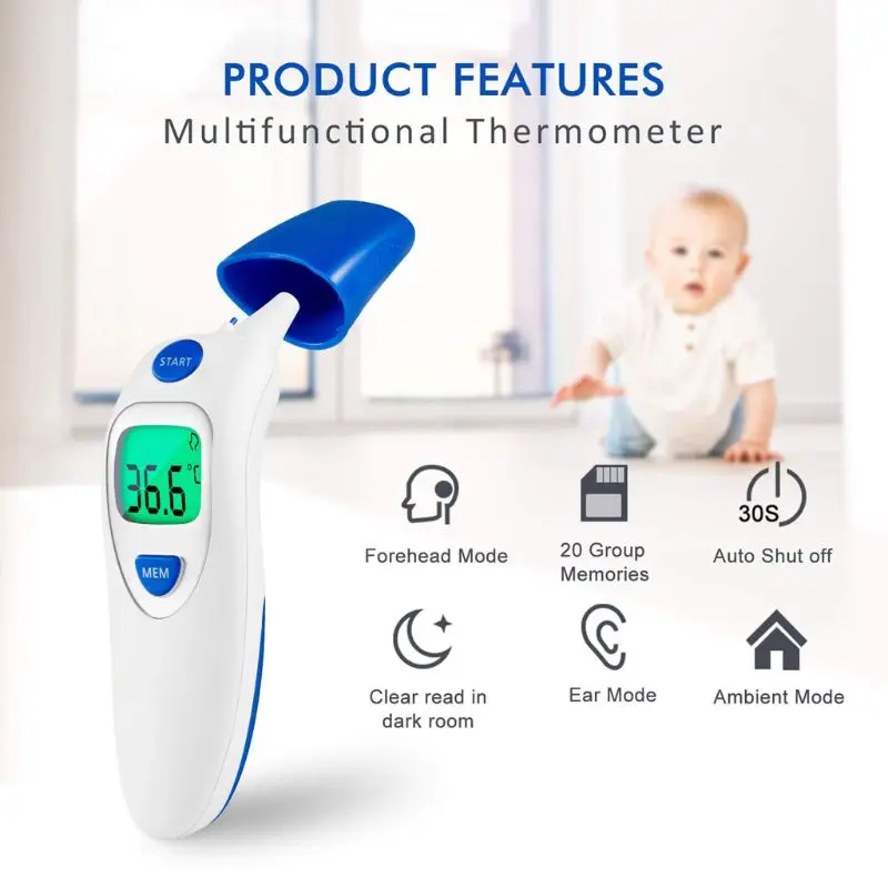 

Baby Medical Infrared Electronic Digital Thermometer Non-Contact Infant Forehead and Ear Thermometer Measurement Diagnostic Tool