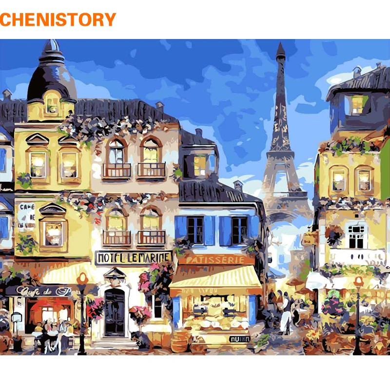 

CHENISTORY Frameless Picture Paris Night DIY Painting By Numbers Acrylic Paint On Canvas Unique Gift For Home Decor 40x50cm Arts