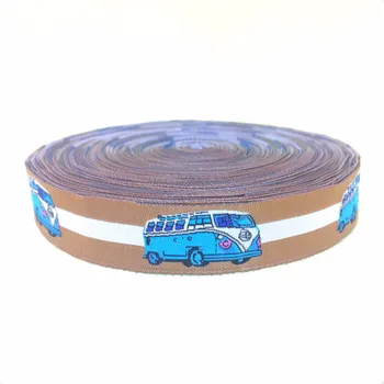 

NEW wholesale 5/8" 16 mm and 7/8" 10yards/lot 100%Polyester Woven Jacquard Ribbon blue with bus KTZD15102104