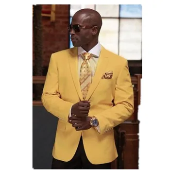 

2 Pieces Fashion Men 2017 Prom Party wedding suits Tuxedo Yellow Men's smoking Suits Blazer masculino Formal Man Groom mens suit