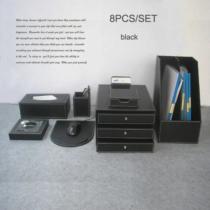 Высококачественная Деревянная Кожа офисный домашний стол канцелярские принадлежности и органайзер подставка для ручек, для хранения ящика шкафа черный K205A