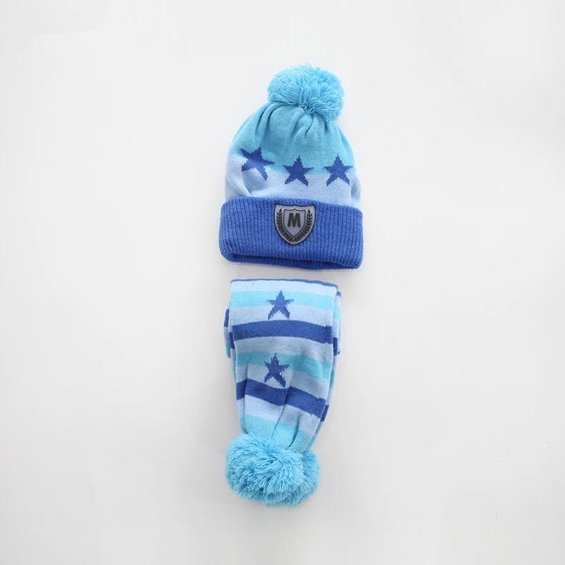 Kocotree/2 шт./лот, детская зимняя шапка и шарф, зимняя шапка для девочек, детский теплый шарф для мальчиков, Детские шапочки, шапки, шарф - Цвет: blue