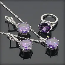 Ronda Amethyst púrpura plata de la joyería para mujeres pendientes / colgante / del collar / del anillo del tamaño #6 #7 #8 #9 ventas mayoristas caja de regalo libre