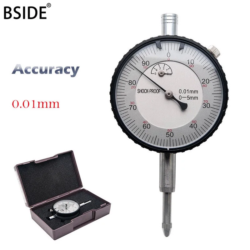 

BSIDE Dial Indicator Test 0.01mm Accuracy 0-5mm Metric Measurement Instrument Precise Measuring With Safe Storage Box