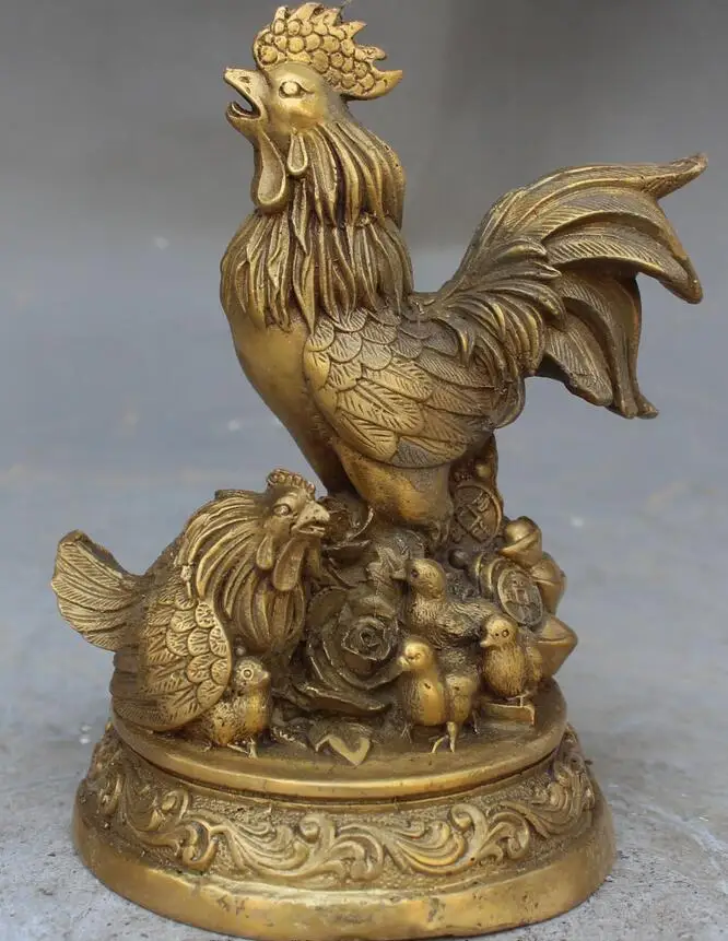

6710655++6" China Bronze Brass fengshui animal Cock Rooster Chicken yuanbao wealth statue
