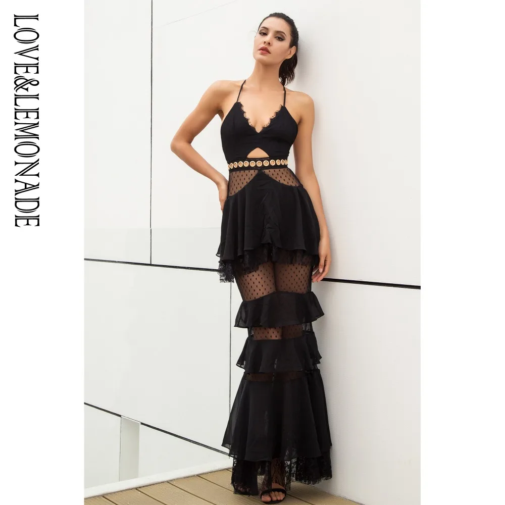 Женское длинное платье LOVE & LEMONADE многослойное кружевное 3 цвета модель LM81115|lace maxi