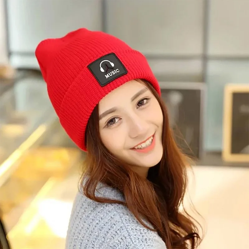 2018 4 Colors Winter Headset stickers Knit Women Ski Wool Cap Hat in
