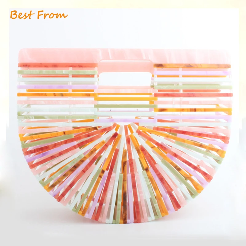 

Acrylic Bamboo Round Bag Wooden Handbags Women Shopping Hollow Out Woven Beach Bags For Women Summer Luxury Designer Hand Bag