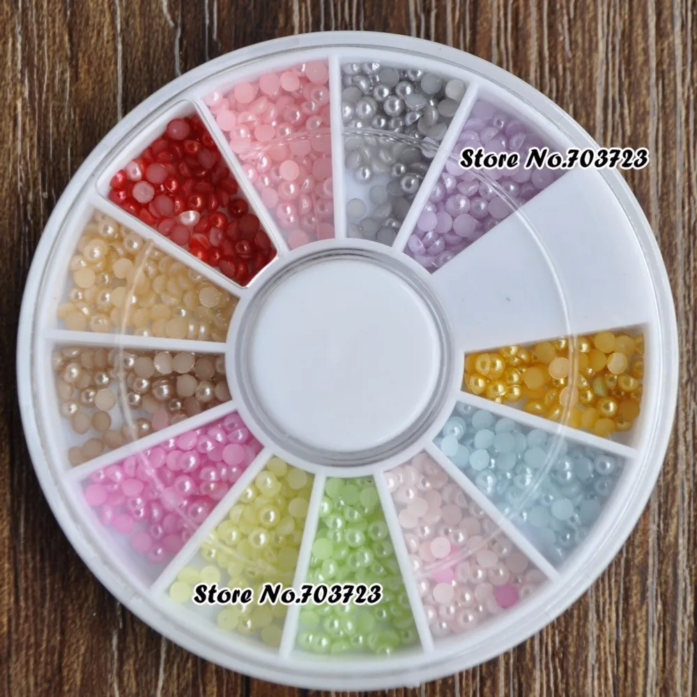 

2mm 12 Mix COLOR NAIL ART PEARL Decoration White for Nail Design DIY Flat Back Gem Pearl N30