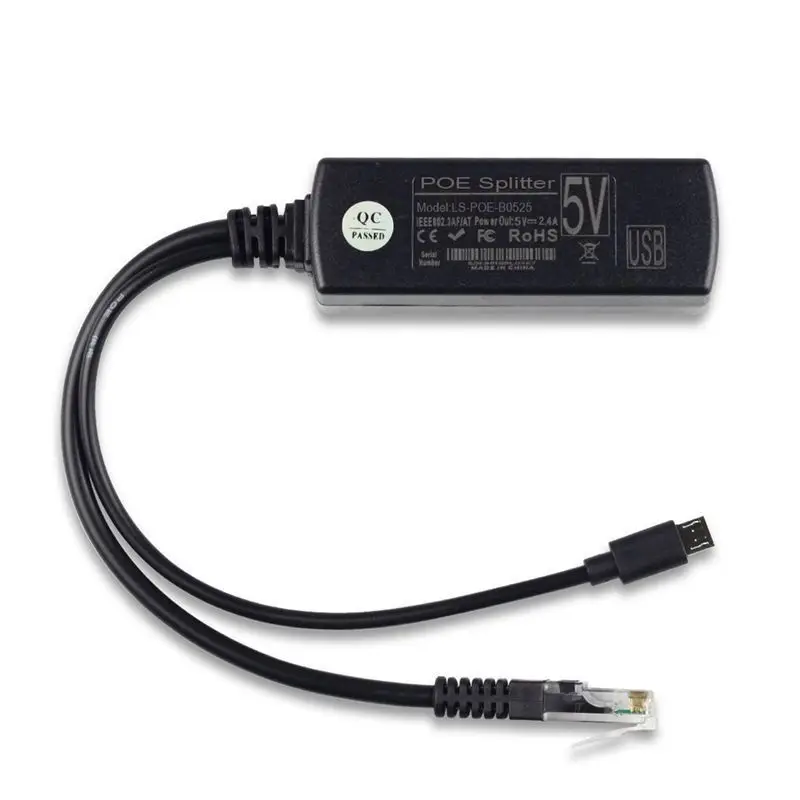 Популярный PoE сплиттер питания через Ethernet 48V до 5V 2.4A Micro USB адаптер 12W