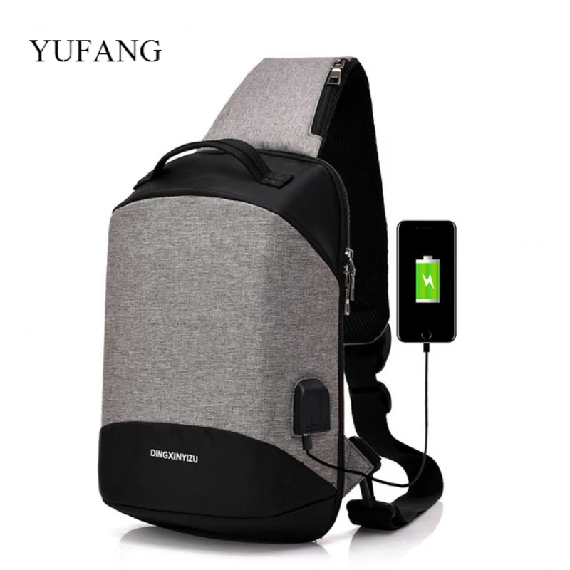 YUFANG Для мужчин сумки груди USB Дизайн высокое Ёмкость Anti theft парня Crossbody сумка