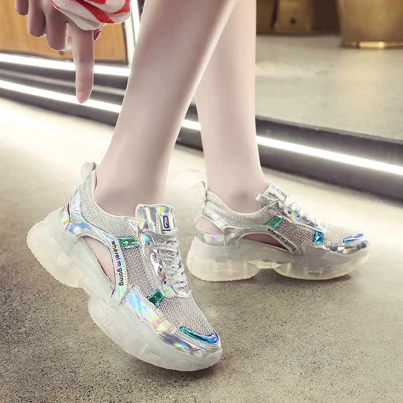 

2019 Summer Women Transparent Sneakers White Shoes Women Casual Vulcanize Footwear Clear Thick Sole Platform Sneakers NY-33