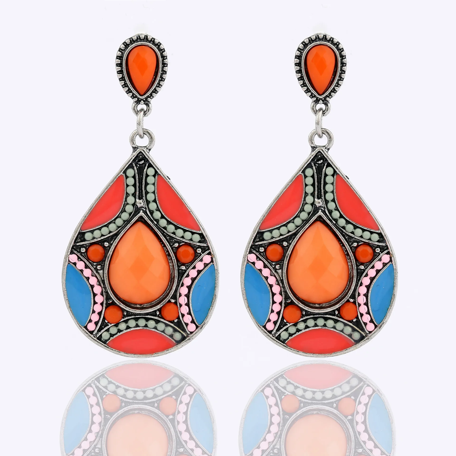 

Colorful Enameled Big Water Drop Earrings for Women Ethnic Jewelry Anti Silver Plated Multi Color Seed Beaded Large Boho Earring