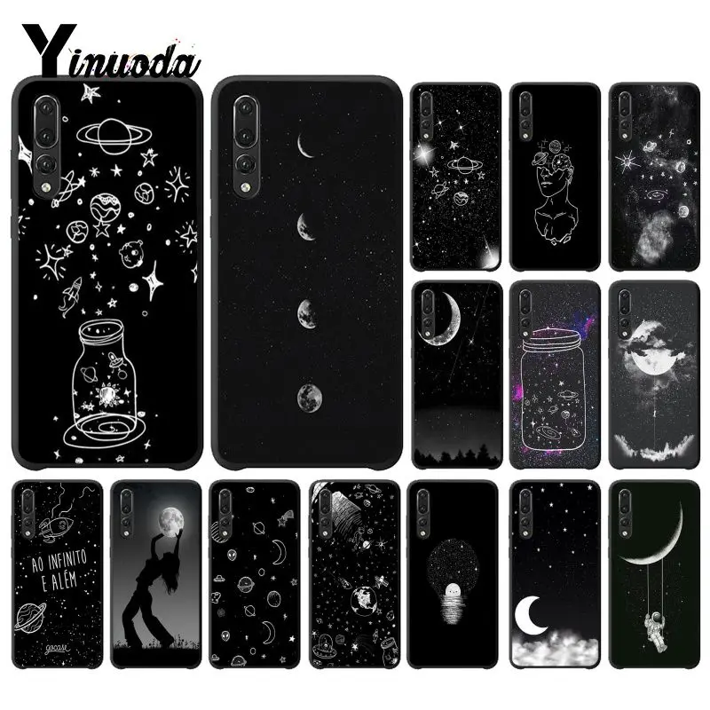 

Yinuoda Black With White Moon Stars Space Phone Case Cover for Huawei P10 Plus Mate10 Mate20 Pro 10Lite P20 Pro Honor10 View10