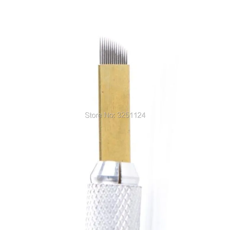 100 шт. microblading Вышивка Крестом Иглы PCD 14 Шпильки постоянный Макияж лезвия руководство татуировка бровей изогнутый клинок 14 Вышивка Крестом Иглы для татуировка перо