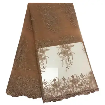 

20189 French Lace Fabric Apricot Wedding High Quality African Tulle Lace Fabric 5Yard 3D Flowers Embroidered Tulle Lace fabric
