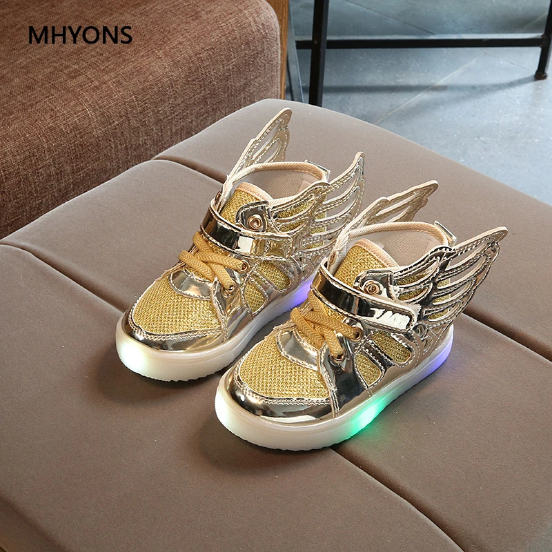 

2018 New Fashion Size 21-36 LED Children's Lighting Casual Boys And Girls Sports Shoes With Wings Decorated Shiny Shoes Sneakers
