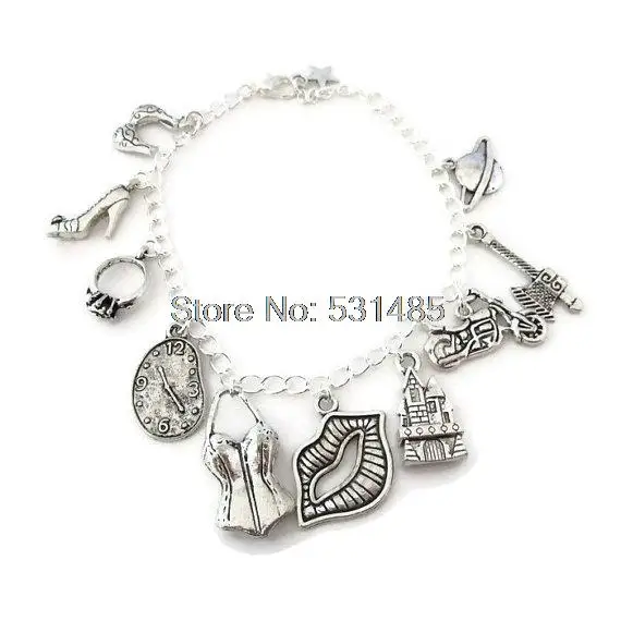 

12pcs Rocky Horror Charm Bracelet Janet's Bra High-Heel Engagement Warped Clock charm bracelet adjsutable Jewelry