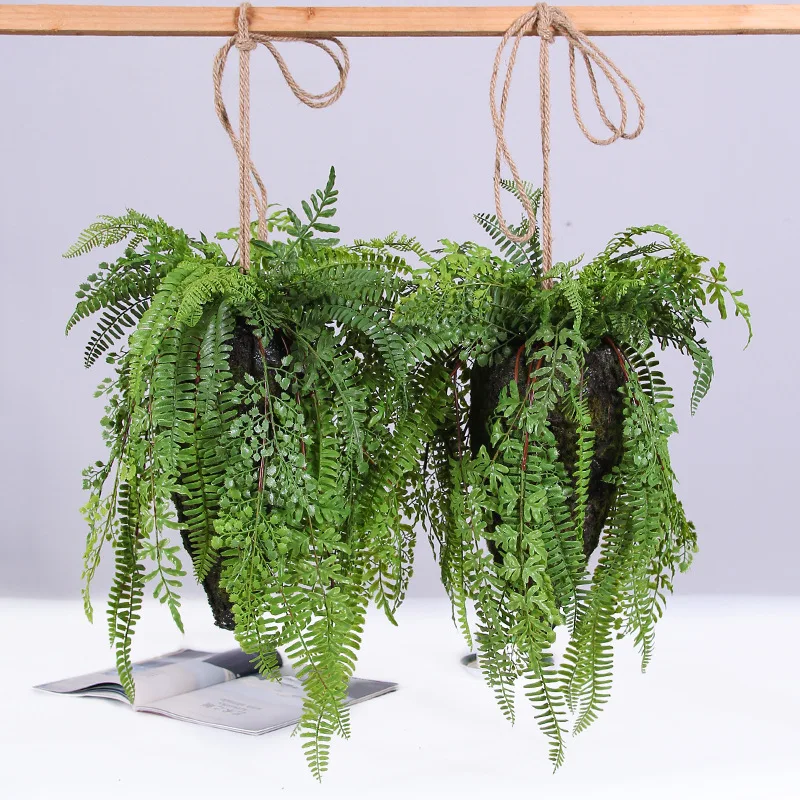 Artificial Plants Plastic Fern Green Leaf Hanging Ball Fern Bonsai