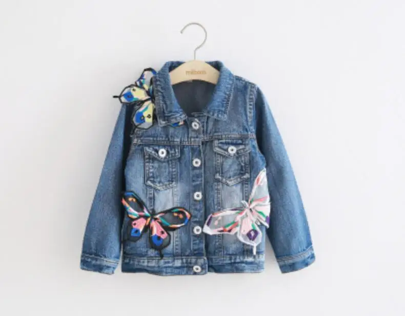[Bosudhsou]/gy-2 Джинсовые куртки для девочек блестки бабочка для девочек со вставками пальто куртки верхняя одежда для девочек; одежда для детей, Костюмы