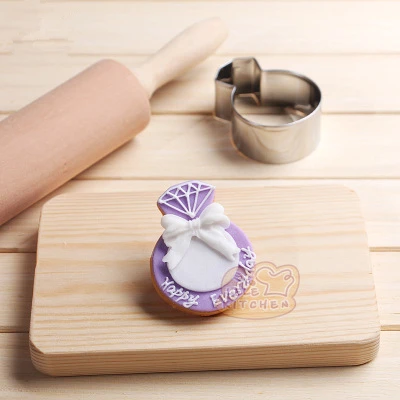 Обручальное кольцо с бриллиантом, металлический резак для печенья, украшения для мастики, торта, сахарного ремесла, кондитерского печенья, инструмент для печенья, форма для хлеба K044