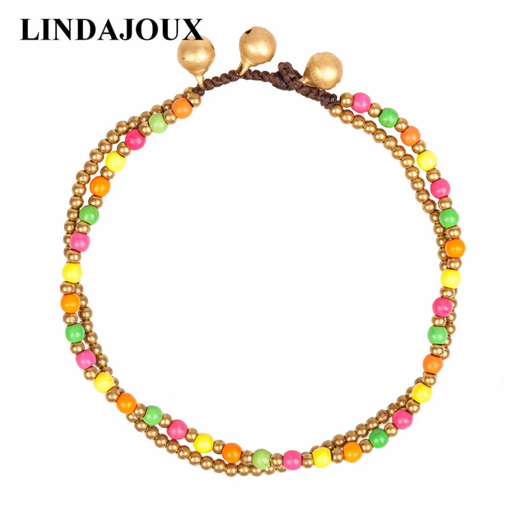 

Thai Brass Beaded Colorful Stone Chain Handmade Anklets For Women Ankle Bracelets on the Leg Foot Jewelry Wholesales