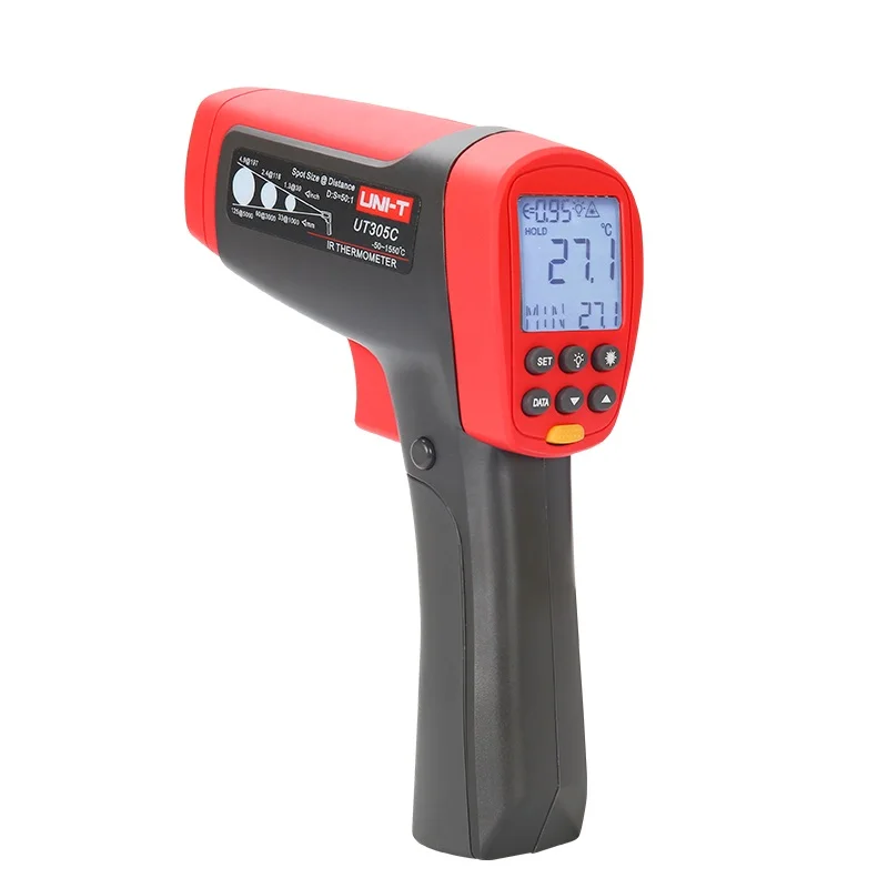 

Uni T UT305C Infrared IR Laser Thermometer Temperature Gun Contact K-type Testing Probe D:S 50:1 1550C Data Store USB-interface