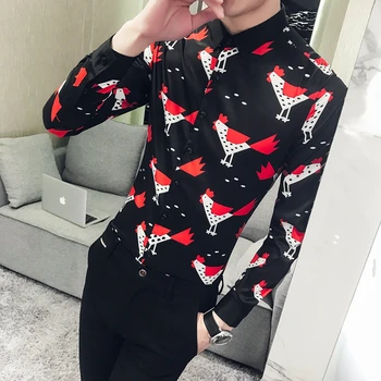 

18 spring new men long sleeve shirt Personality rooster printed shirt 1803 - P55 north mold product