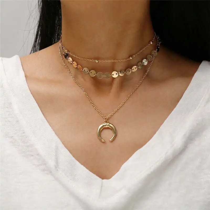 2019 Hot Silver//Gold Plated Circle//Ring Link Chain Choker Collier Girls Necklace