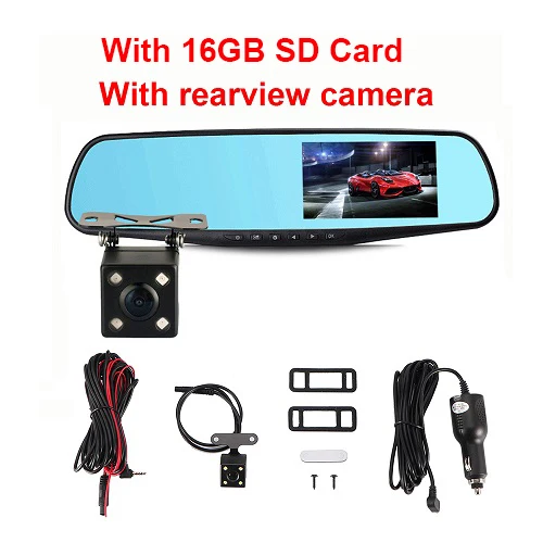 4,3 дюймов автомобильное зеркало видео видеорегистратор зеркало FHD 1080P двойной объектив с камерой заднего вида авто видеорегистратор Registratory - Название цвета: With 16G TF Card