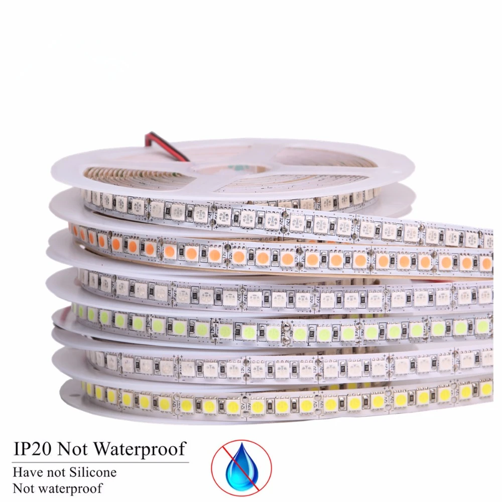 SMD 5050 RGB Светодиодная лента Водонепроницаемая DC 12V гибкая 120LED/M для домашнего
