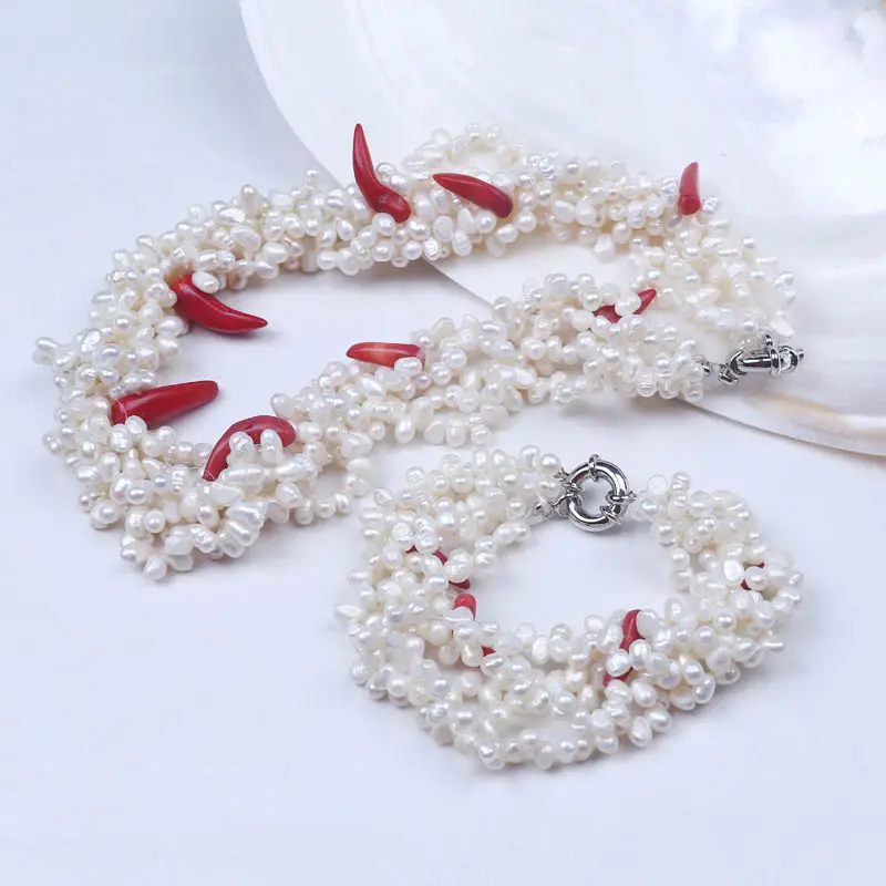 Колье и браслет с пресноводным жемчугом 5 рядов|jewelry sets|necklace and braceletbracelet necklace |