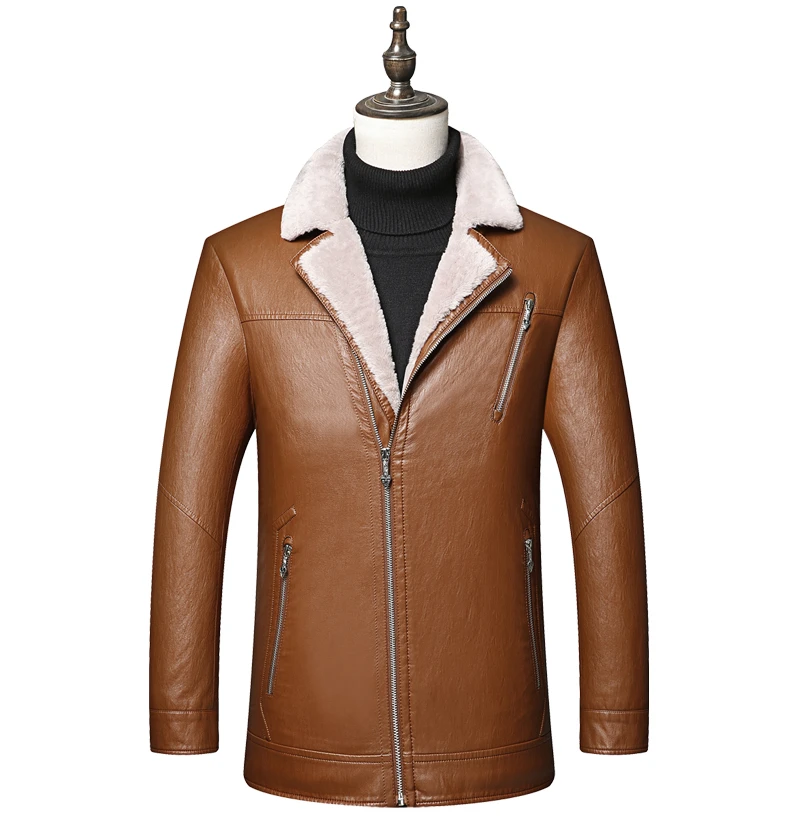 QUANBO, Новое поступление, зимняя мужская меховая шерстяная кожаная куртка, деловая теплая утолщенная модная куртка с воротником, Повседневная шуба