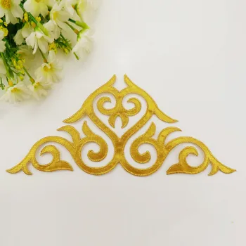 

YACKALASI 5 Pcs/Lot Gold Trim Iron On Applique Garment Patches Flower Embroidered Cosplay Fabirc Applique 24*11.5cm