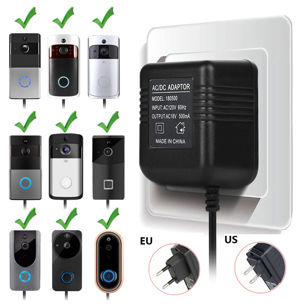 

Wifi Doorbell Camera Power Adapter for IP Video Intercom Ring Wireless Doorbell 110V-240V Converter Adapter 18V AC Transformer