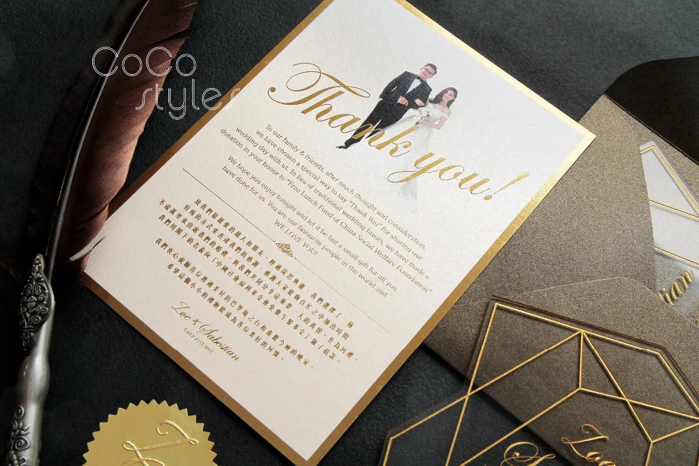  Cocostyles custom modern die cut geometric engraving acrylic invitation card with gold foiling enve - 32860416610