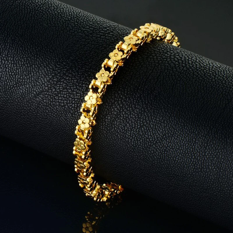 Золотой браслет, трендовая велосипедная цепь из нержавеющей стали, браслеты для женщин, Femme, винтажное ювелирное изделие, 7 дюймов, браслеты 5 мм, женский браслет