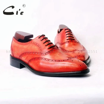 

cie Square Toe WingTip Brogues Lacing Oxfords Patina Orange 100%Genuine Calf Leather Bespoke Leather Men Shoe Handmade Men OX379